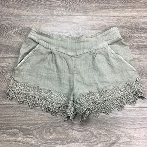 FREE PEOPLE LINEN SHORTS EMBROIDERED LACE TRIM